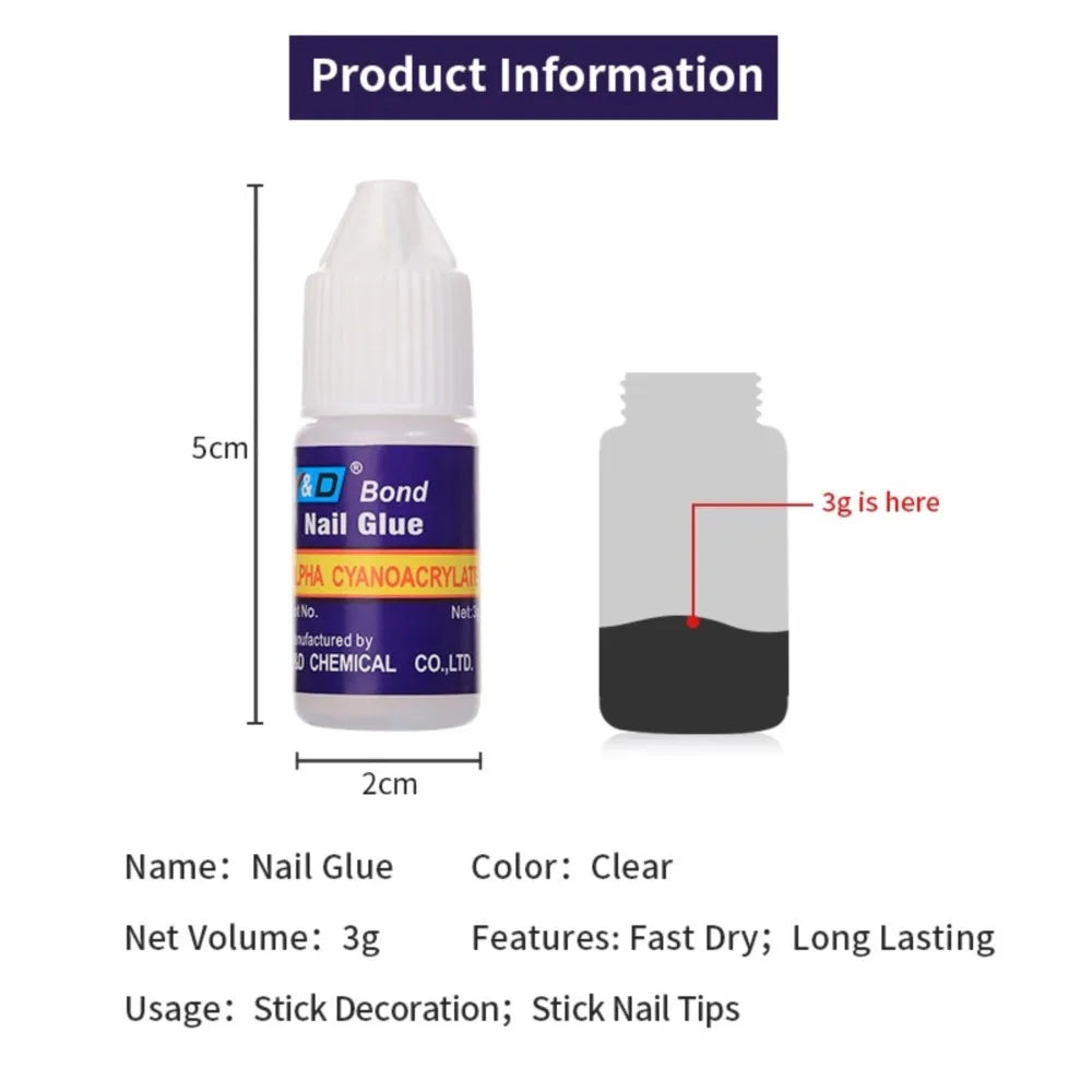 1Set*3g Fast Drying Bond Nail Glue for False Nail Tips Strong Adhesive Glue Professional Acrylic Art Nail Rhinestone Glue Gel &* Good Vibrations