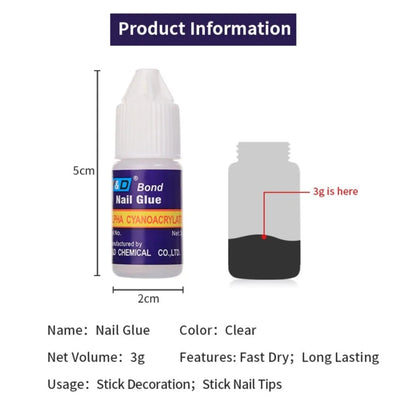 1Set*3g Fast Drying Bond Nail Glue for False Nail Tips Strong Adhesive Glue Professional Acrylic Art Nail Rhinestone Glue Gel &* Good Vibrations