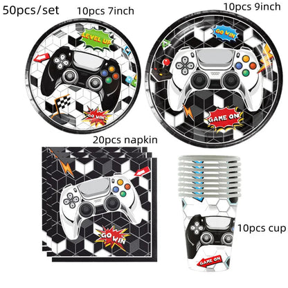 Video Game Party Supplies Set Birthday Decorations Happy Birthday Gaming Backdrop Game On Table Covers Gamer Banner Balloons Good Vibrations