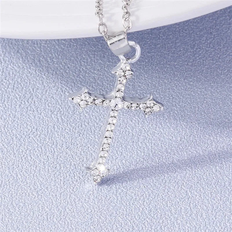 Fashion Cross Necklace for Women Men Gold Silver Color Dazzling Crystal Jesus Crucifix Necklace Christian Jewelry Wholesale Good Vibrations