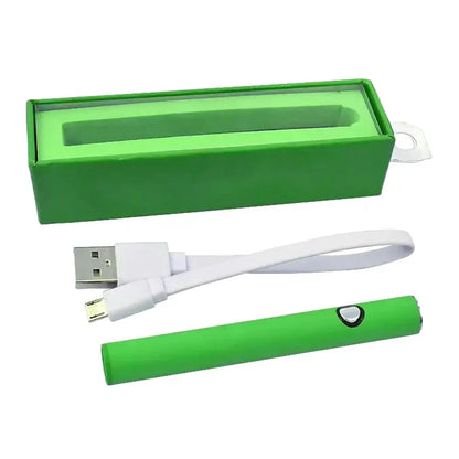 510 Thread Battery Pen with USB charging cable in green box packaging.