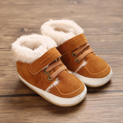 HAIZHIW 0-18M NEW Winter Baby Boys Girls High Tops Sneakers Rubber Anti-Slip Sole Fleece for Warmth Infant Newborn Shoes Good Vibrations