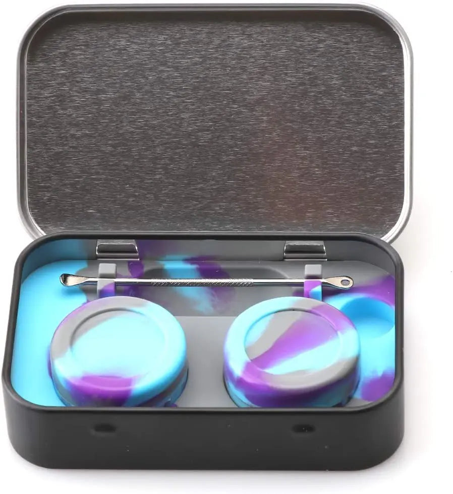 Portable Stainless Steel Tin Box 5ml Silicone Container Non-stick Storage Wax Carrying Case with Extra Stainless Steel Spoons Good Vibrations Adult Super Store