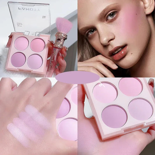 4 Colors Blush Palette Low Saturated Powder Compact Soft Color Gradient Matte Vibrant Color Light Pink Purple Blush For Girls Good Vibrations