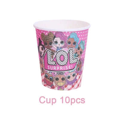 Girl Surprise Theme Backdrop Cute Shiny Doll Birthday Party Decoration Pink Latex Balloon Disposable Tableware Plate Cake Topper Good Vibrations