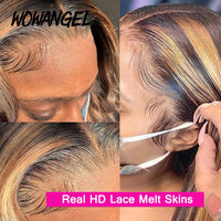 Wow Angel 13X6 HD Lace Frontal Human Hair Wigs 250% Highlight Body Wave Wigs Full Lace Wigs Melt Skins Ombre Colored Wigs Good Vibrations
