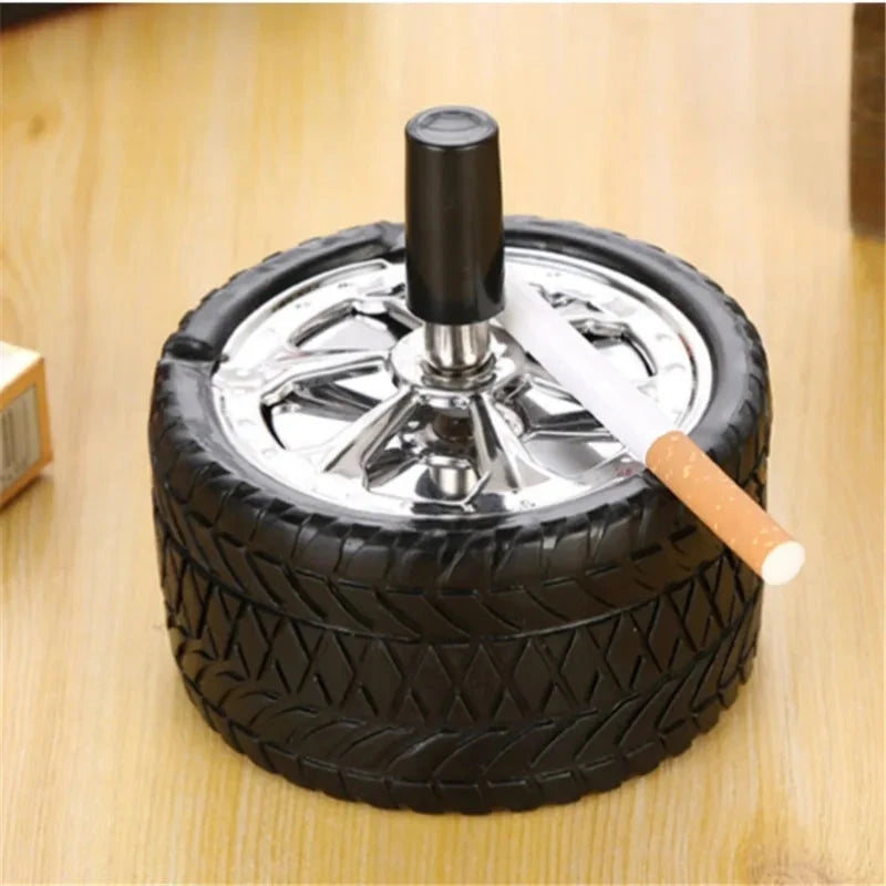 New Creative Tyre Hub Rotating Style Fashion Ash Tray Alloy Round Smokeless Press Up Ashtray portable ashtray Good Vibrations Adult Super Store