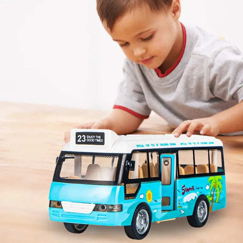 City Bus Toys Cars for Toddlers Cars for Boys Girls Pull Back Play Vehicle Bus Model with Sound Light Up & Open-able Doors Good Vibrations