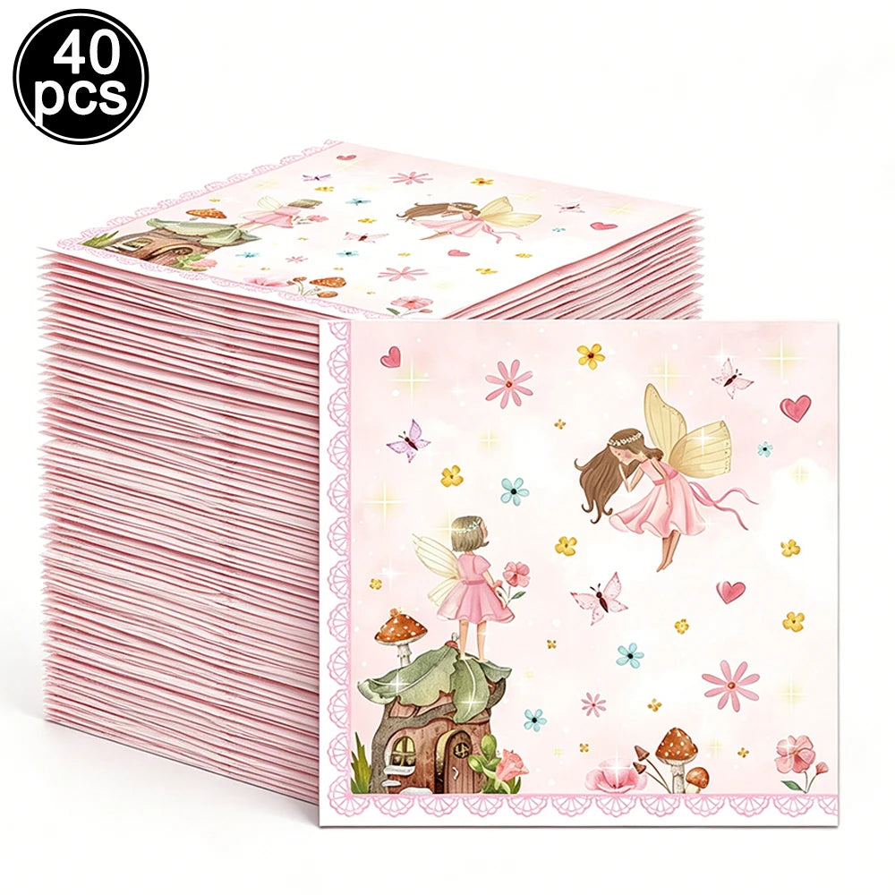 Fairy Party Supplies for Girl Birthday Fairies Enchanted Themed Baby Shower Party Decor Garden Flower Disposable Tableware Decor Good Vibrations