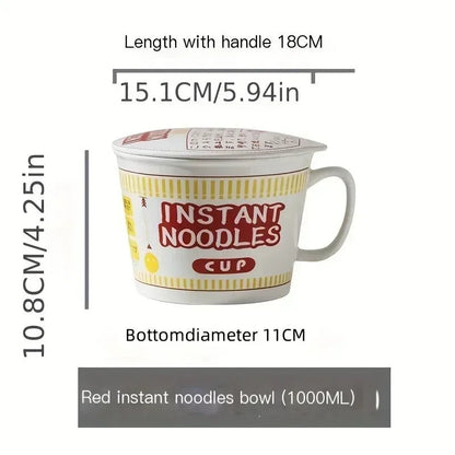 1pc Large Capacity Ceramic Instant Noodle Bowl with Cover，Perfect for Dorms and Home Kitchens - Keep Your Noodles Fresh and Warm Good Vibrations