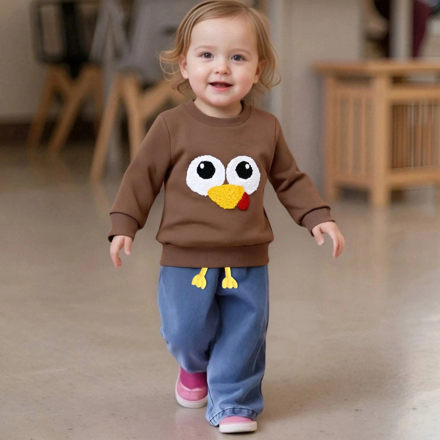 Little Boys Thanksgiving Day Sweatshirts Long Sleeve Round Neck Cartoon Turkey Pullover Good Vibrations