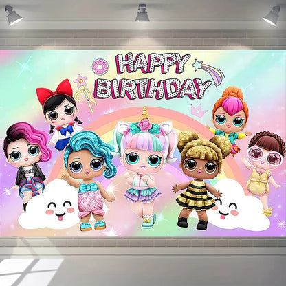 Girl Surprise Theme Backdrop Cute Shiny Doll Birthday Party Decoration Pink Latex Balloon Disposable Tableware Plate Cake Topper Good Vibrations