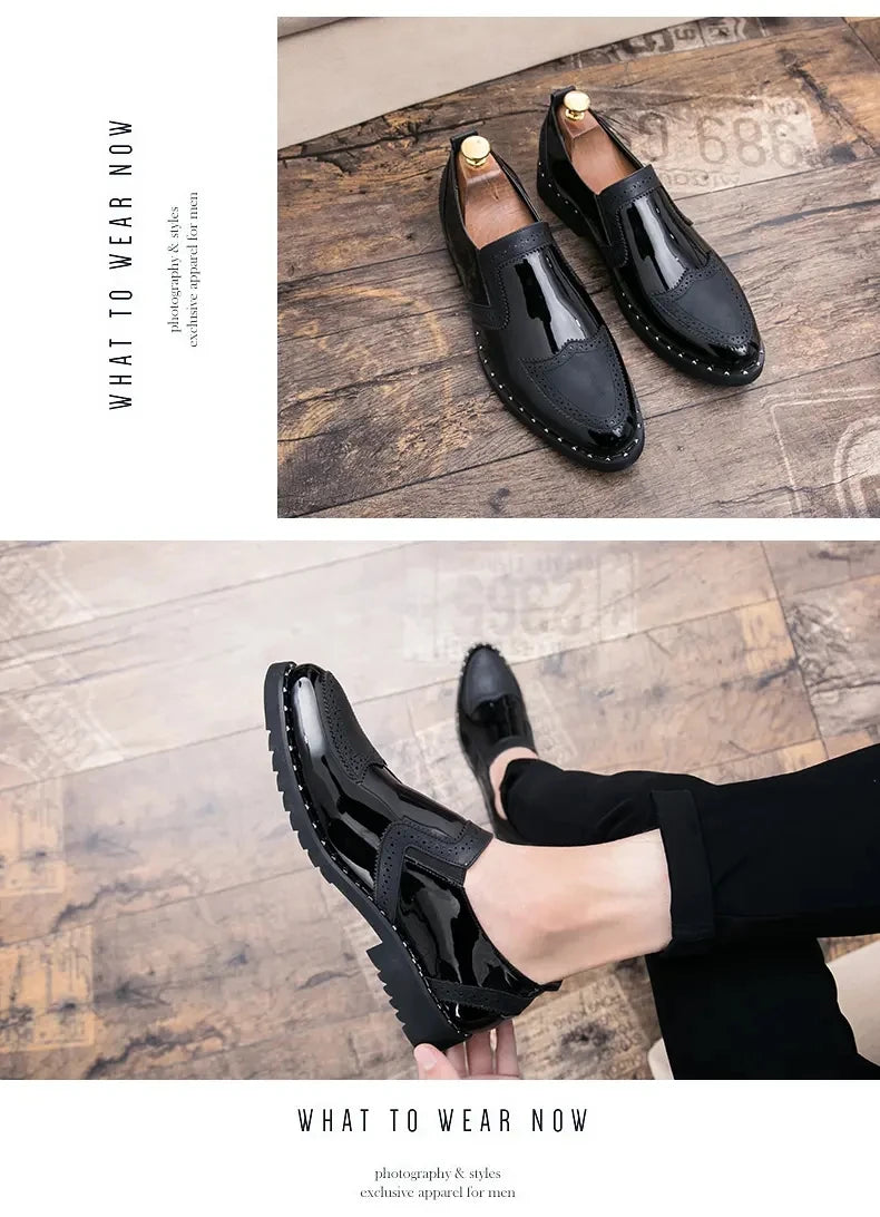 Fashionable Formal Men Shoes Lightweight Outdoor Loafers Thick Soled Wear-resistant Leather Shoes Black Gold andSilverSizes38-48 Good Vibrations
