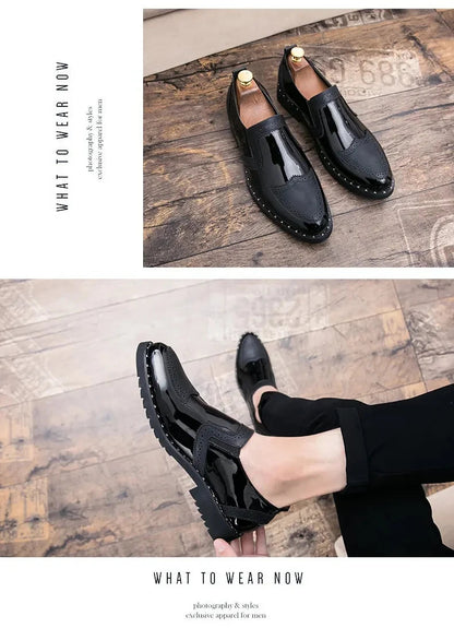 Fashionable Formal Men Shoes Lightweight Outdoor Loafers Thick Soled Wear-resistant Leather Shoes Black Gold andSilverSizes38-48 Good Vibrations