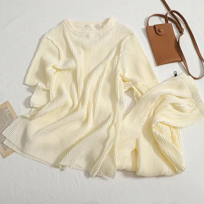 Two-piece Set Casual Pants Suit Female 2026 Summer New Temperament O Neck T-shirt  + High Waist Slit Wide Leg Pants Womens Good Vibrations