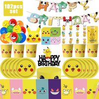 Pokemon Birthday Party Supplies Pikachu Decoration Banner Balloons Tableware Set Plates Napkins Baby Shower Children's Toy Gifts Good Vibrations