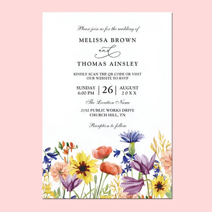 20pcs Country Wedding Invitation, Personalized Wedding Invitation Card, Wedding Invitations for Elegant Wildflowers Good Vibrations