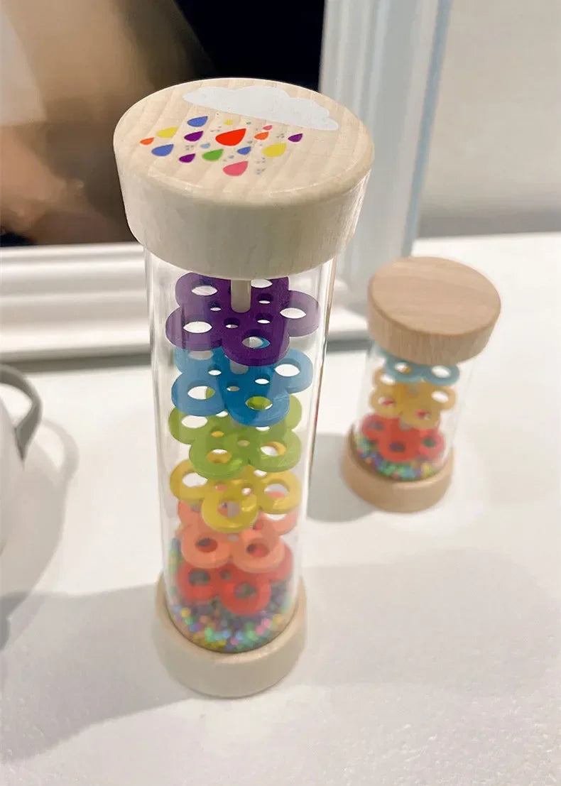 Baby Wooden Rain Sound Pipe Simulation Rain Sound Wooden Toy Gift Hourglass Fun Music Shaker Early Education Enlightenment Toy Good Vibrations