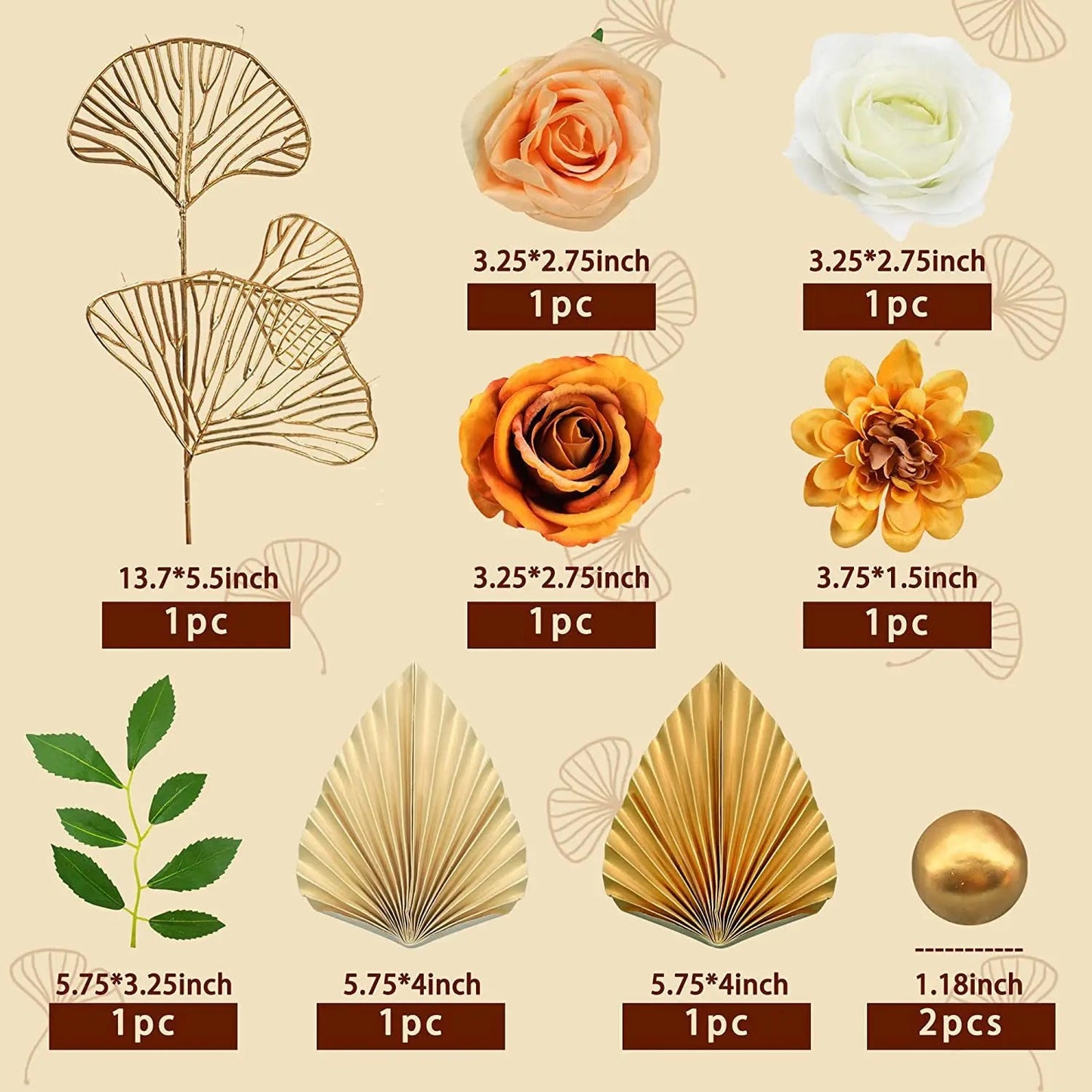 Suit Gold Palm Leaf Paper Fan Happy Birthday Cake Topper Metal Ball Flower Baby Shower Party Cupcake Decor Wedding Cake Toppers Good Vibrations