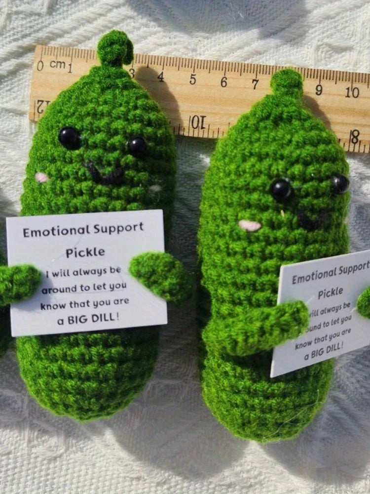 Cute Handmade Plush Doll Knitted Cucumber Décor with Positive Message Valentine's Day New Year Birthday Gift for Kid and Couples Good Vibrations