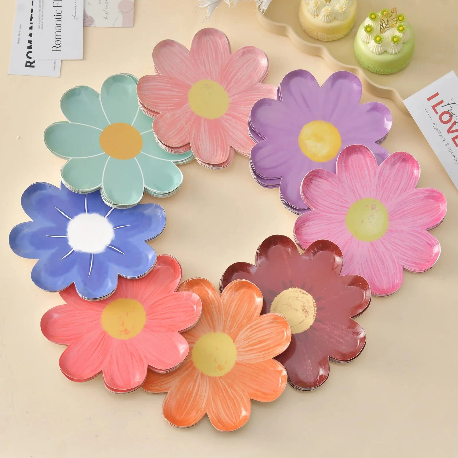 Disposable Daisy Paper Plate Flower Meal Plate Picnic Cake Plates Birthday Theme Party Decoration Good Vibrations