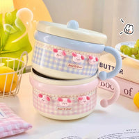 Cute Stainless Steel Ramen Bowl With Lid Kawaii Large Instant Noodles Fruit Salad Rice Soup Bowl Kitchen Tableware Women Gift Good Vibrations