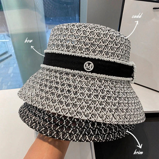 Korean  Breathable Hollow Fisherman Hat, Personalized Basin Hat, Fashionable Diamond Bucket Hat for Women's Summer Outings Good Vibrations