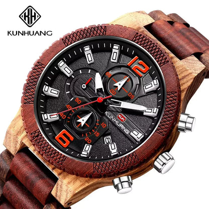 Men's Wood Watches Luxury Luminous Multi-function Wooden Watch Men's Quartz Retro Watch Men Fashion Sport Timepieces Relogio Good Vibrations