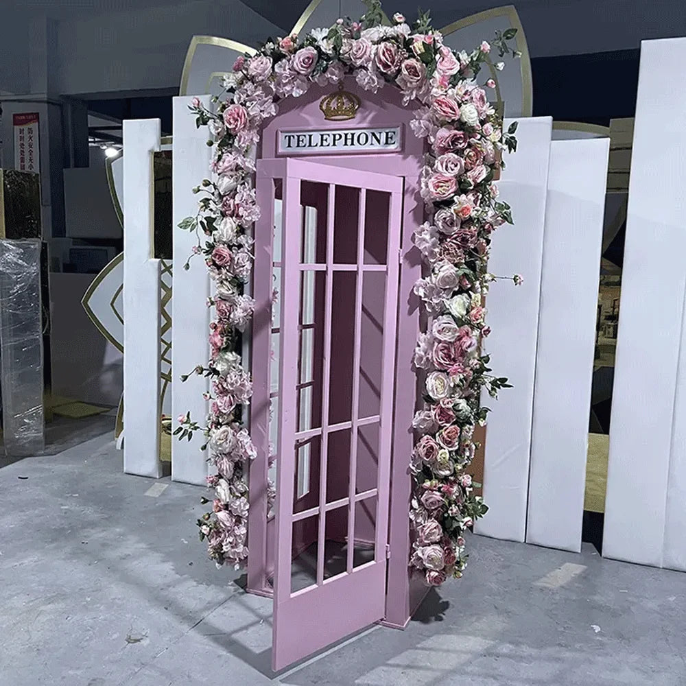 Wholesale Wedding Prop Photo Booth Flower Decoration Metal London Style Pink Telephone Booth Good Vibrations