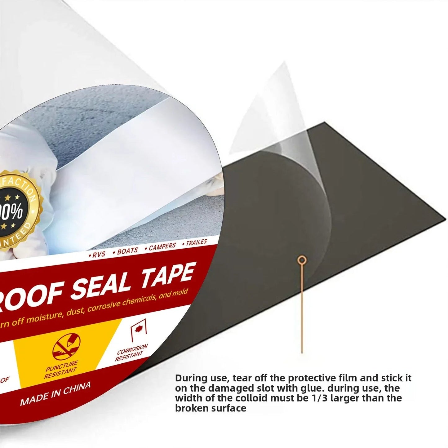 RV Roof Repair Tape White Waterproof Tape for Trailers and Photovoltaic Systems Heavy Duty Waterproof Tape Good Vibrations