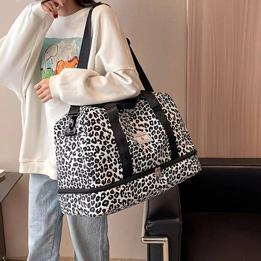 Large Capacity Nylon Travel Duffle Bag with Animal Print, Sports Gym Storage Bag, Portable Women'S Weekender Overnight Bag Good Vibrations