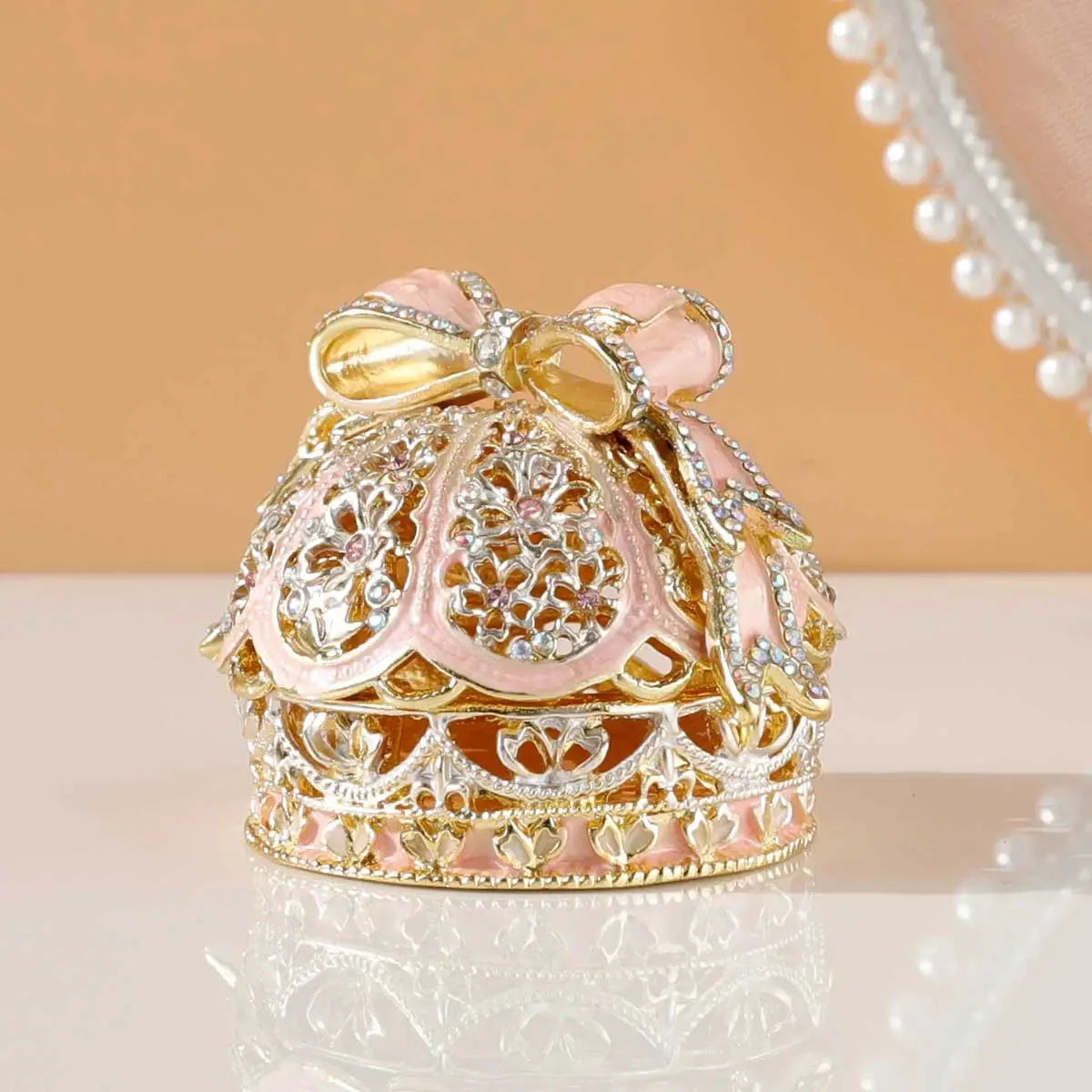 Alloy Enamel Jewelry Box European Princess Bowknot Crown High-end Jewelry Ring Wedding Ring Jewelry Storage Box Good Vibrations