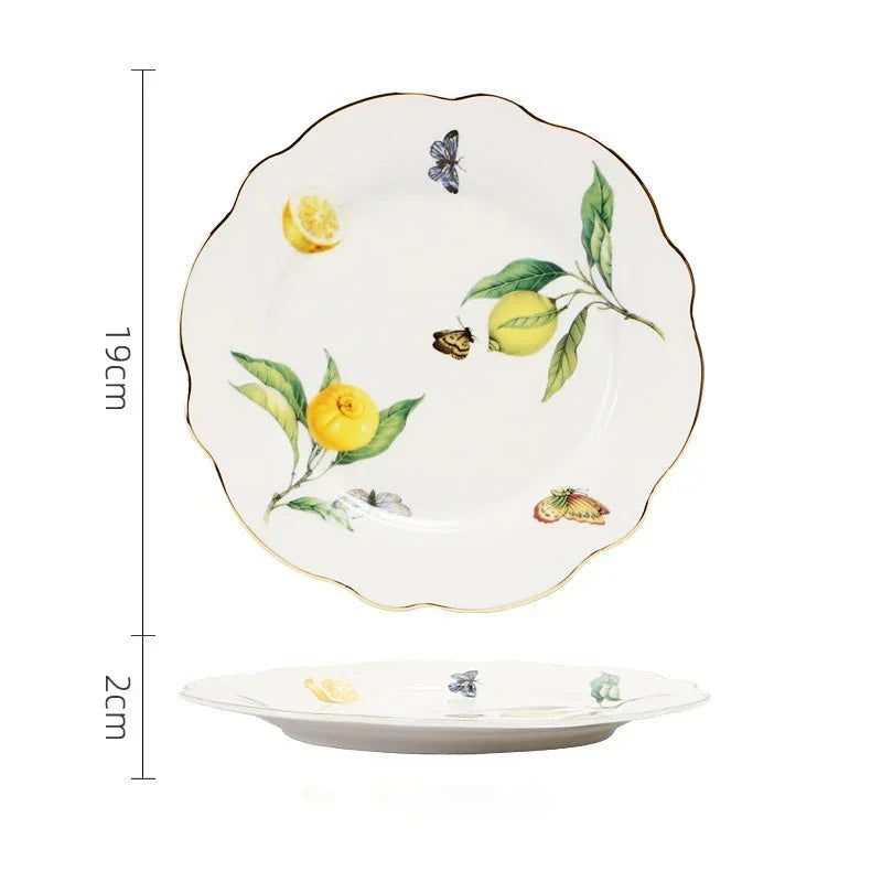 Europeanc Style Ceramic Dining Plate Elegant Lemon Pattern Dinner Steak Plate Coffee Cup Set Western Cuisine Dessert Plate Good Vibrations