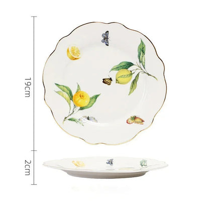 Europeanc Style Ceramic Dining Plate Elegant Lemon Pattern Dinner Steak Plate Coffee Cup Set Western Cuisine Dessert Plate Good Vibrations