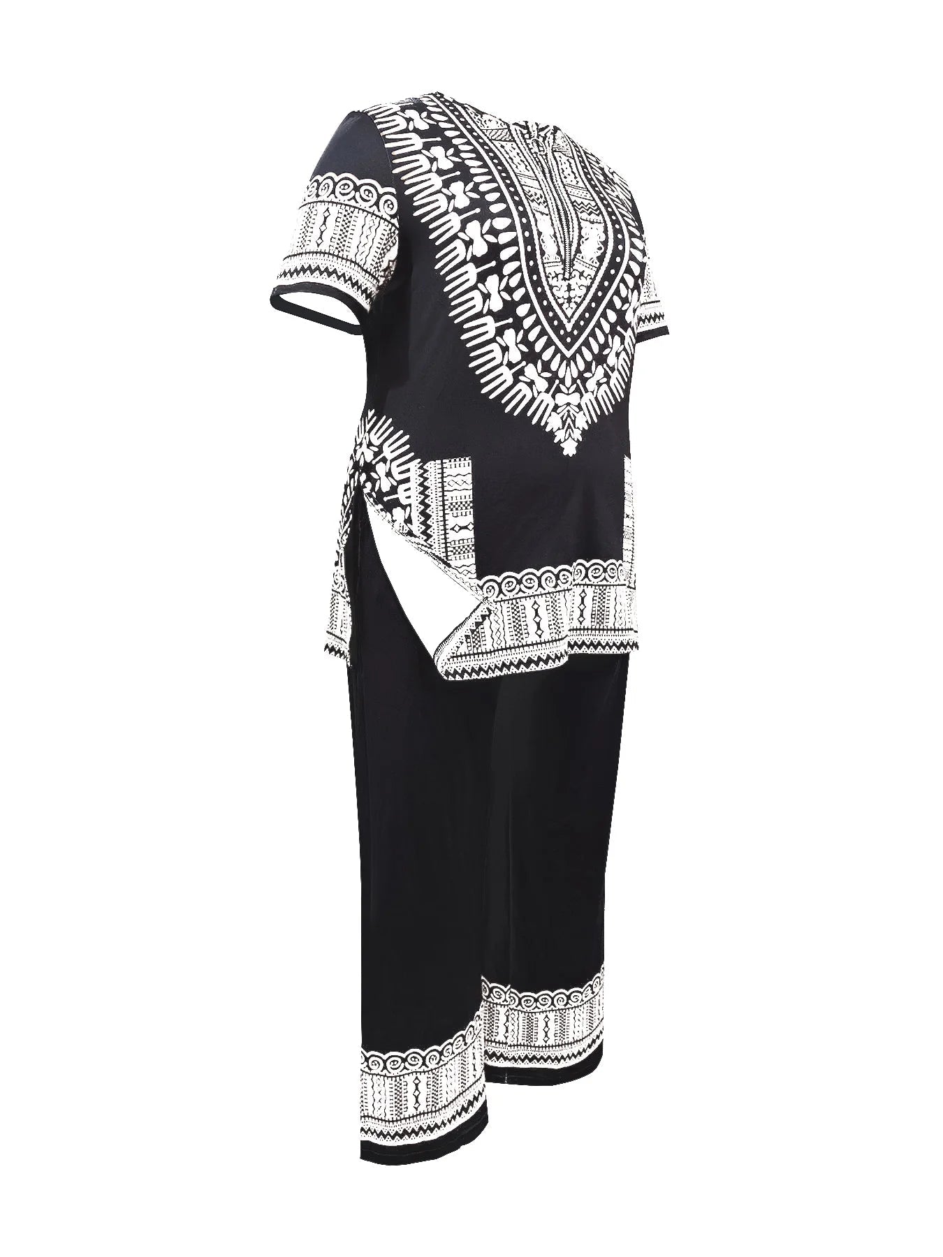 Plus - Size Dope Ethnic - Style Set! Black & Gold Print, Slays & Comfy Good Vibrations