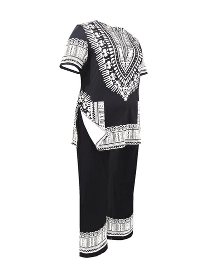 Plus - Size Dope Ethnic - Style Set! Black & Gold Print, Slays & Comfy Good Vibrations