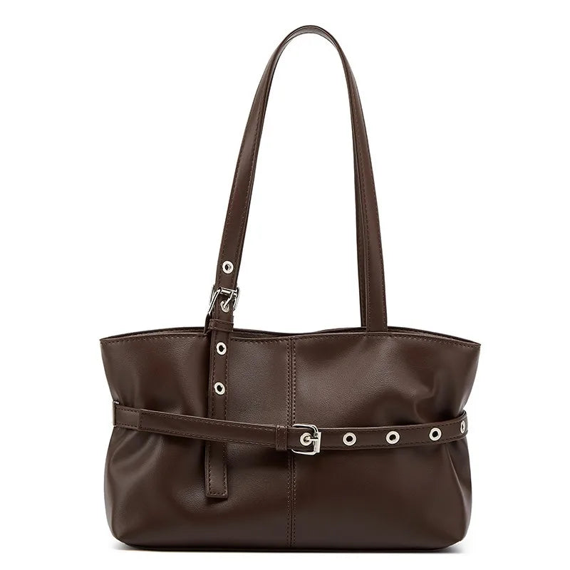Women Shoulder Bag, Lazy Style New Versatile Large Capacity Fashion Single Shoulder Bag with Belt Decor for Commuter Good Vibrations