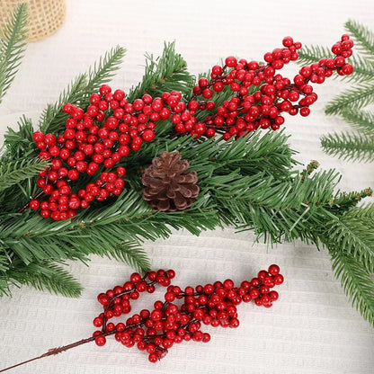 Christmas Red Berries Fake Plants Flowers Artificial Holly Berry Stamen Wreath Ornaments for Xmas Tree Party Home Decor Good Vibrations
