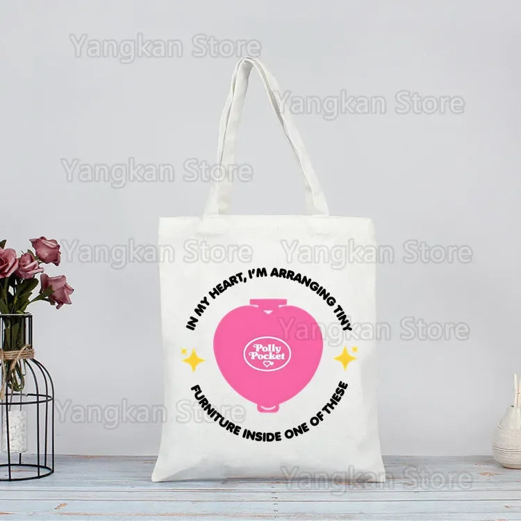 Polly Pocket Print Reusable Shopping Bag Bolsas De Tela Grocery Shopper Shopping Jute Bag Cotton Bag Jute Sacola Reciclaje Good Vibrations