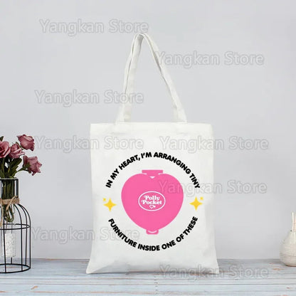 Polly Pocket Print Reusable Shopping Bag Bolsas De Tela Grocery Shopper Shopping Jute Bag Cotton Bag Jute Sacola Reciclaje Good Vibrations