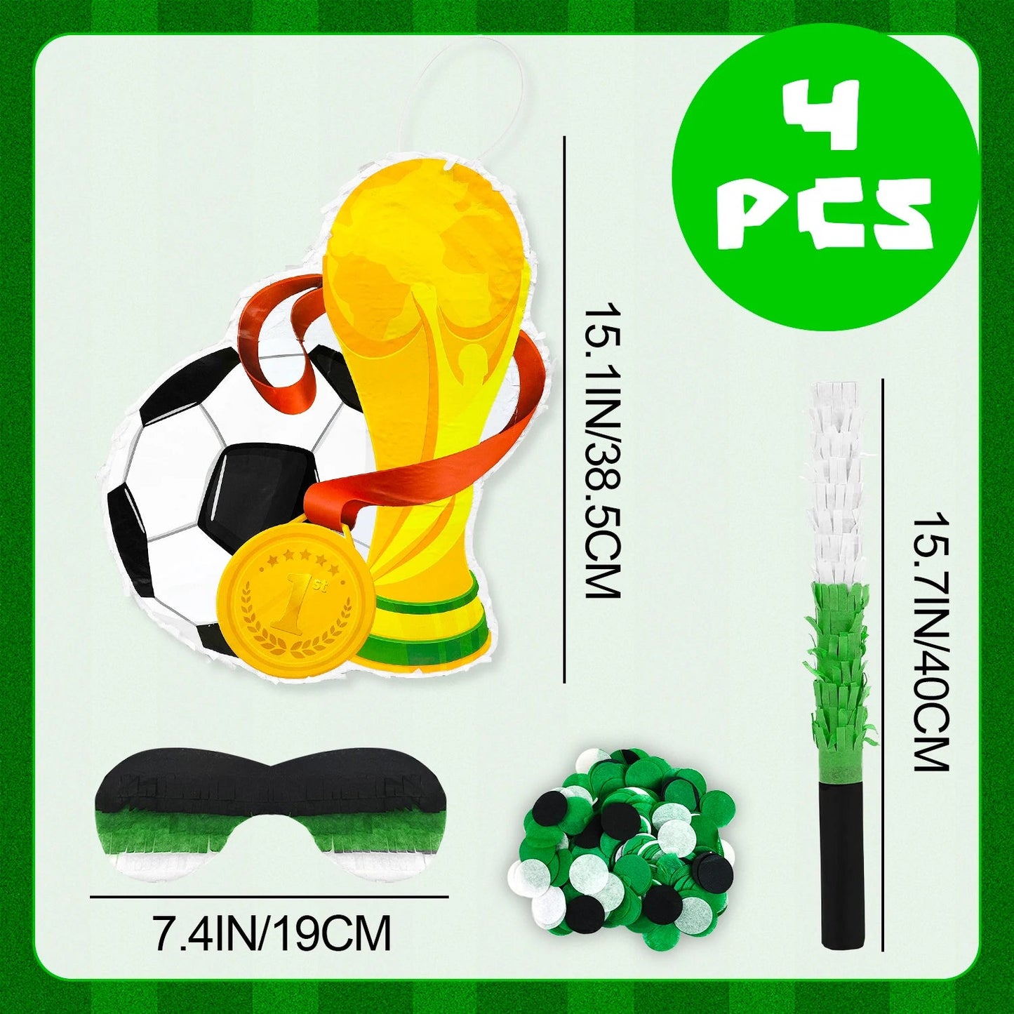 Soccer Ball Pinata, 4 Pcs Soccer Pinatas Bundle - 15.1''Soccer Theme Piñata,Soccer Party Pinata Stick&Games Blindfold etc Good Vibrations