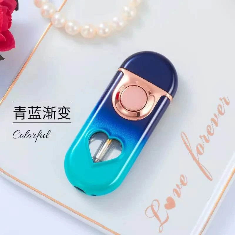 Metal Love Double Flame Butane Gas Lighter Creative LED Blue Light Transparent Gas Window Grinding Wheel Ignition Cigar Lighters Good Vibrations Adult Super Store