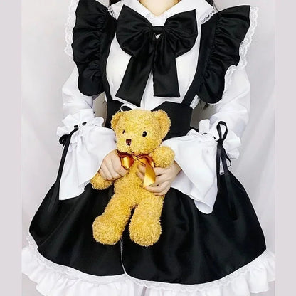 Women Maid Outfit Lolita Cosplay Cute Sexy Erotic Kawaii Cafe Costume Black White Men Uniform Apron Dress Cute Bow Mucama Good Vibrations