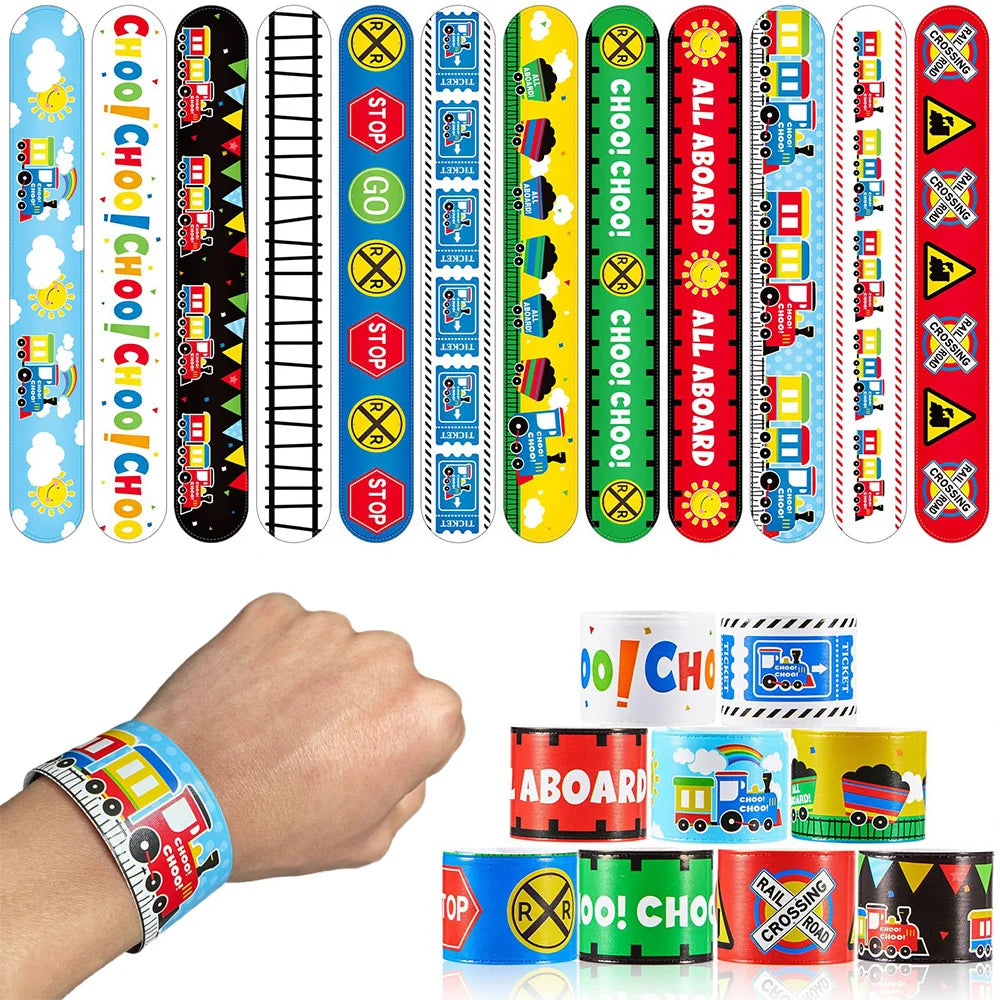 Train Party Supplies Drinking Straws Temporary Tattoos Keychains Slap Bracelets Stickers Goodie Bag Transportation Birthday Gift Good Vibrations