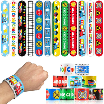 Train Party Supplies Drinking Straws Temporary Tattoos Keychains Slap Bracelets Stickers Goodie Bag Transportation Birthday Gift Good Vibrations