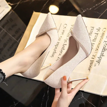 High Heels Women with 2024 New Spring and Autumn Pointy Women's Shoes Dress Wedding Shoes Temperament Banquet Single Shoes Good Vibrations