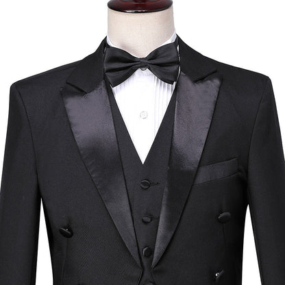 Mens Tuxedo Tailcoat Formal Dress Suits Swallow Tail Coat Navy Blue Male Jacket and Pants Party Wedding Dance Magic Performance Good Vibrations