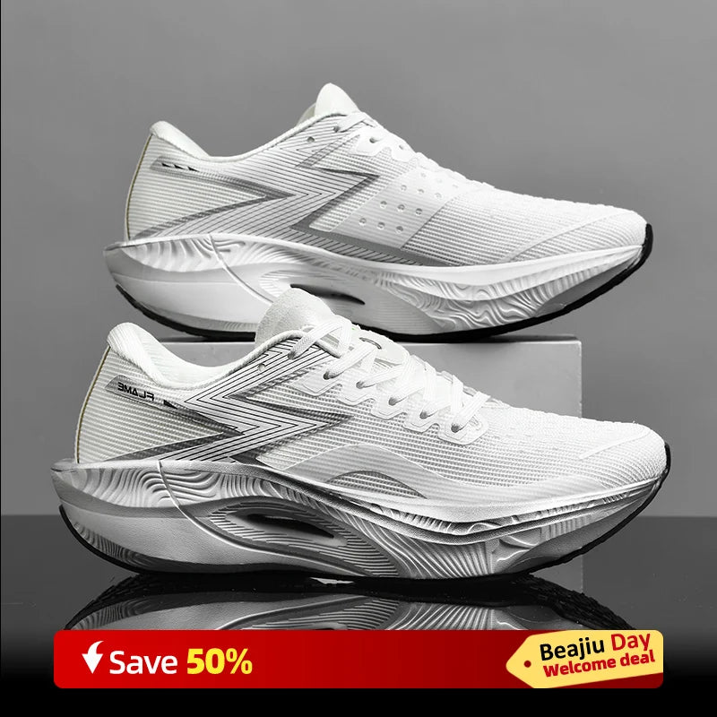 Carbon Plate Air Cushion Men Sports Running Shoes Marathon Breathable Lightweight Women's Comfortable Athletic Nonskid Sneakers Good Vibrations