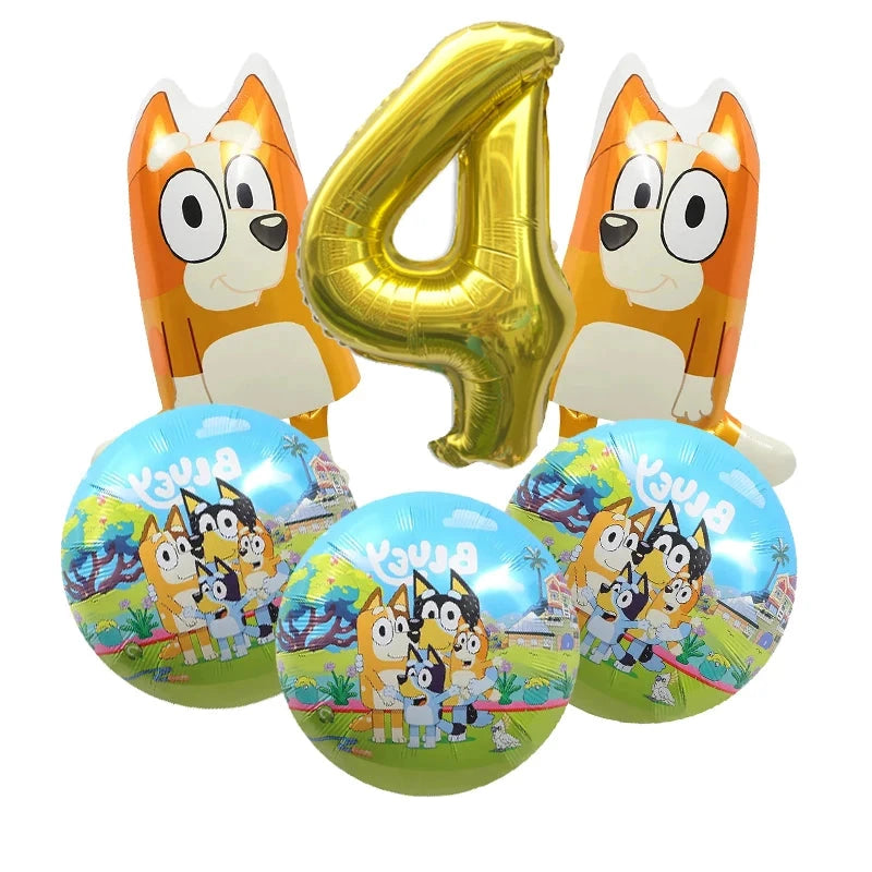 Bluey Christmas Birthday Party dinnerware Disposable Banner Cake Topper Hanging Flag bluey number Balloons Birthday Decoration Good Vibrations