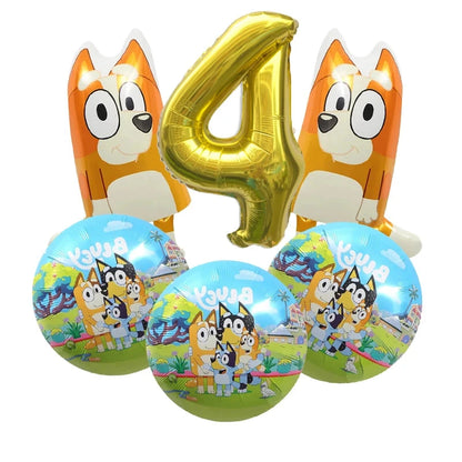 Bluey Christmas Birthday Party dinnerware Disposable Banner Cake Topper Hanging Flag bluey number Balloons Birthday Decoration Good Vibrations